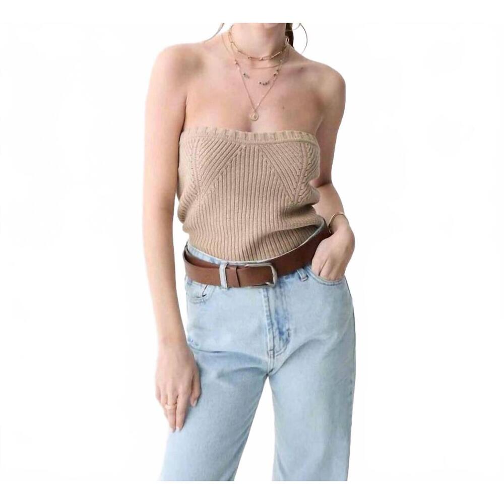 NEW DELUC tinto strapless knit top in beige